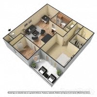Floor plan for 1 bed, 1 bath, 988 sqft